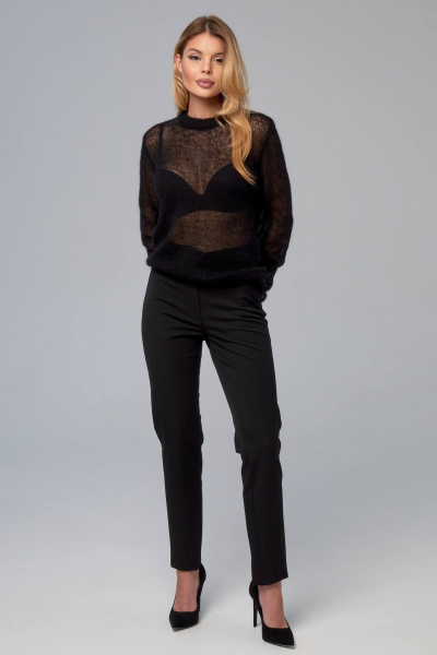 Женские брюки зауженные с контрастными кокетками на демисезон IUKONA Б612 черный - фото 8