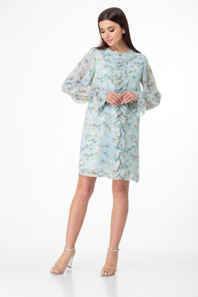 Коктейльное платье с рюшами из шифона и хлопковой подкладкой Anelli 1013 бирюза - фото 3