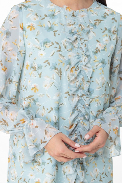 Коктейльное платье с рюшами из шифона и хлопковой подкладкой Anelli 1013 бирюза - фото 9