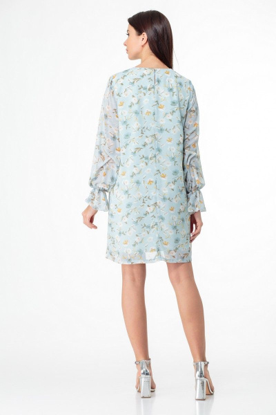 Коктейльное платье с рюшами из шифона и хлопковой подкладкой Anelli 1013 бирюза - фото 6