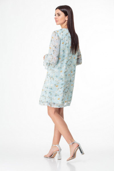 Коктейльное платье с рюшами из шифона и хлопковой подкладкой Anelli 1013 бирюза - фото 5