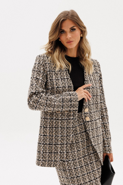 Жакет EOLA 2954 бежево-черная_клетка - фото 11