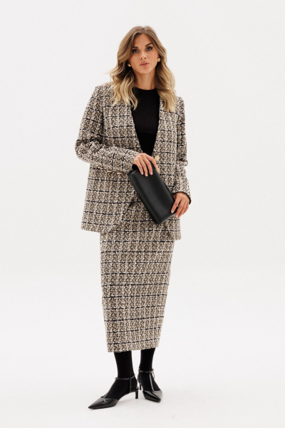 Жакет EOLA 2954 бежево-черная_клетка - фото 10