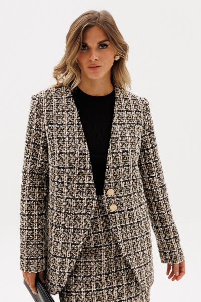 Жакет EOLA 2954 бежево-черная_клетка - фото 1