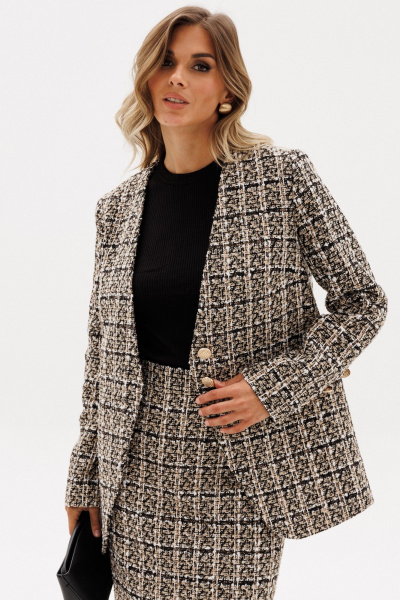 Жакет EOLA 2954 бежево-черная_клетка - фото 4