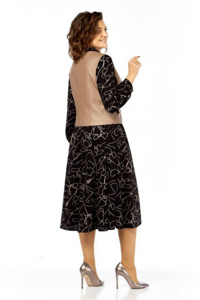 Жилет, платье Милора-стиль 1380/1 черный+капучино - фото 4