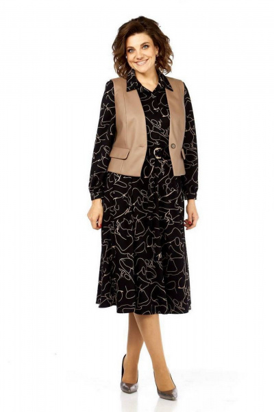 Жилет, платье Милора-стиль 1380/1 черный+капучино - фото 1