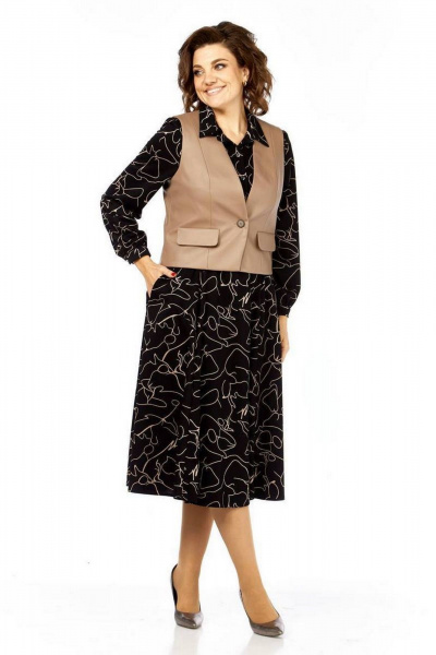 Жилет, платье Милора-стиль 1380/1 черный+капучино - фото 3