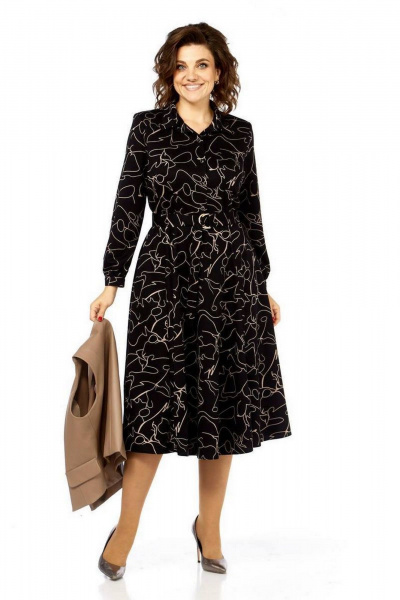 Жилет, платье Милора-стиль 1380/1 черный+капучино - фото 2