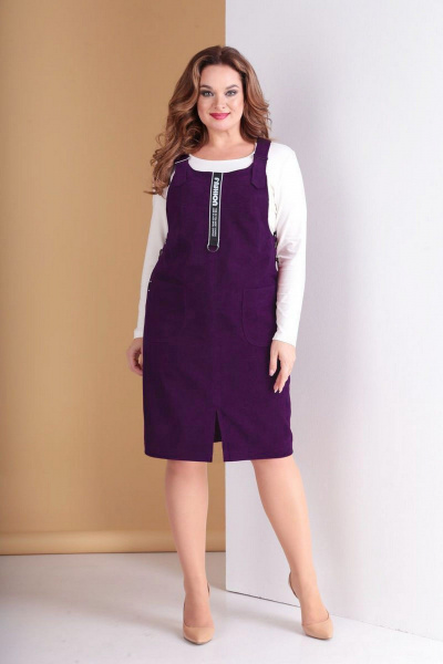 Вельветовый сарафан в спортивном стиле с нагрудными карманами Tensi 275.1а ежевика - фото 1