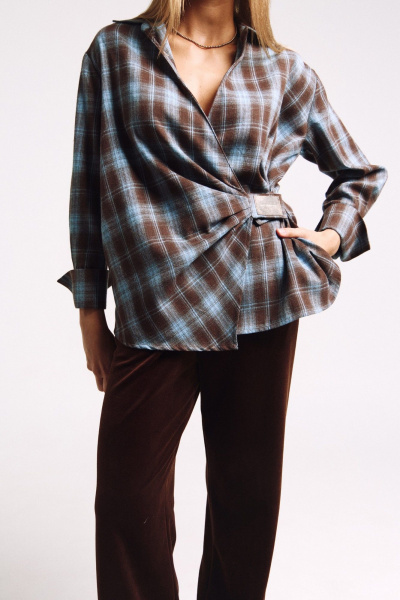 Рубашка MilMil 1244 голубой_коричневый_клетка - фото 6