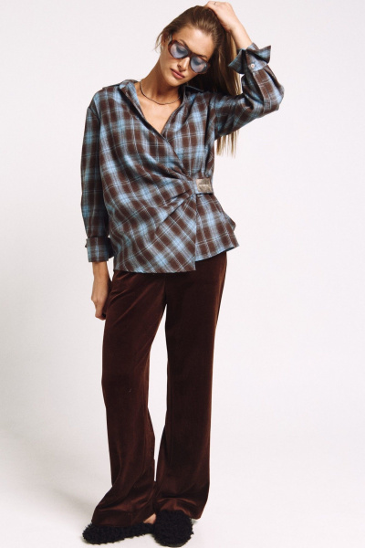 Рубашка MilMil 1244 голубой_коричневый_клетка - фото 5