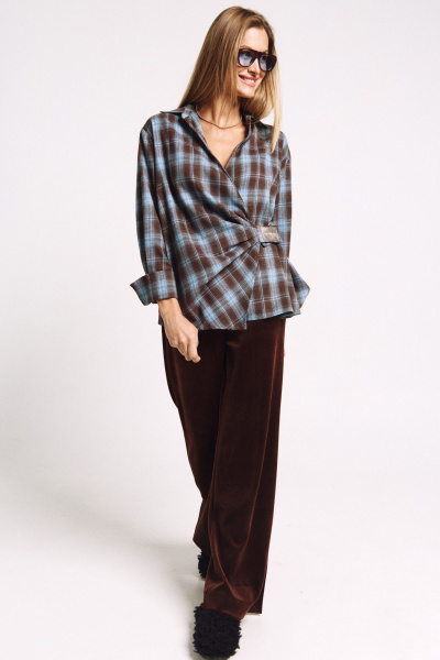 Рубашка MilMil 1244 голубой_коричневый_клетка - фото 4