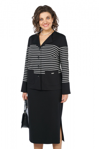 Жакет, юбка Alani Collection 2465 черный-полоска - фото 7