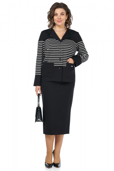 Жакет, юбка Alani Collection 2465 черный-полоска - фото 3