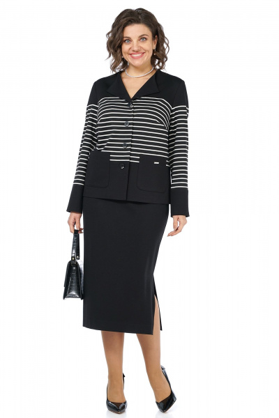 Жакет, юбка Alani Collection 2465 черный-полоска - фото 2