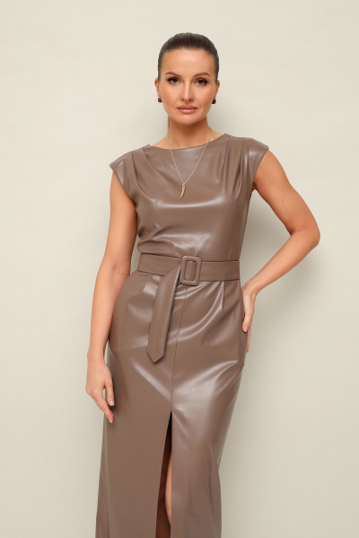 Миди-платье из экокожи с защипами и разрезом PUR PUR 11-351 - фото 3