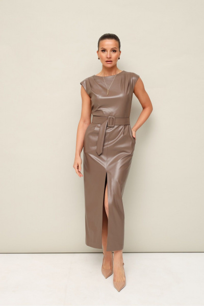 Миди-платье из экокожи с защипами и разрезом PUR PUR 11-351 - фото 1