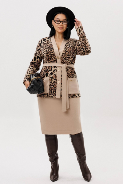 Жакет, юбка Anastasia 1293 бежевый(анималистический_принт) - фото 1
