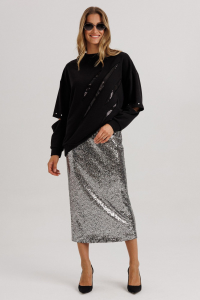 Джемпер, юбка Ларс Стиль 1147 черный-серебро - фото 7