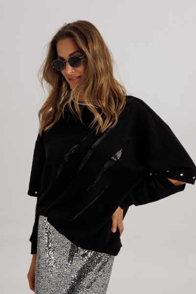 Джемпер, юбка Ларс Стиль 1147 черный-серебро - фото 5