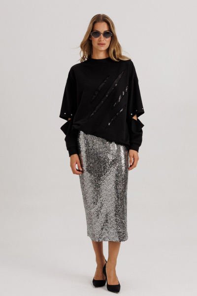Джемпер, юбка Ларс Стиль 1147 черный-серебро - фото 2