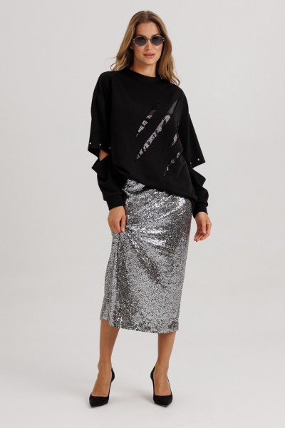 Джемпер, юбка Ларс Стиль 1147 черный-серебро - фото 1