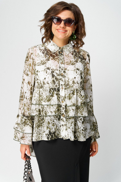 Блуза EVA GRANT 7221 принт_олива - фото 4