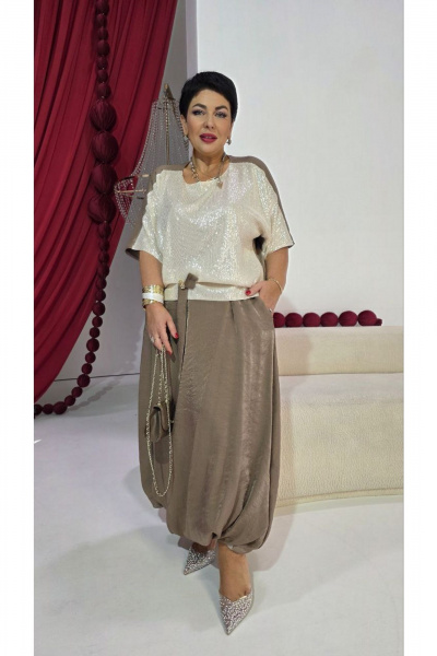 Блуза, брюки Vittoria Queen 27363 бежево-коричневый - фото 11