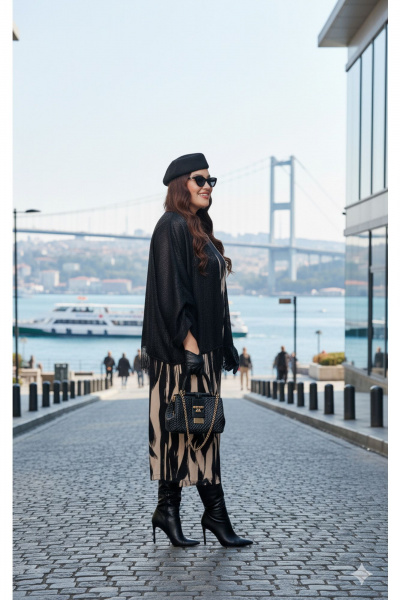 Жакет, платье Vittoria Queen 27493 черно-бежевый - фото 7