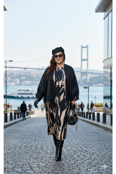 Жакет, платье Vittoria Queen 27493 черно-бежевый - фото 6