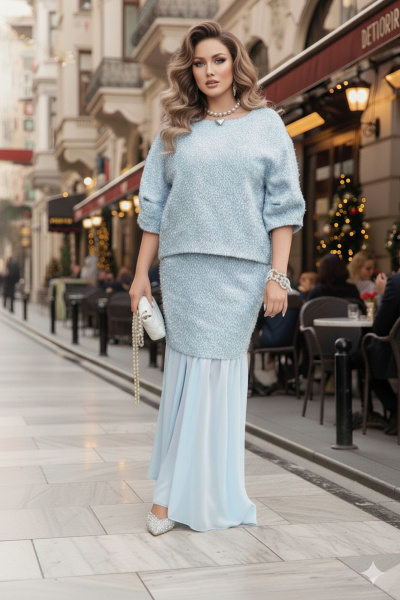 Блуза, юбка Vittoria Queen 27573 серебристо-голубой - фото 7