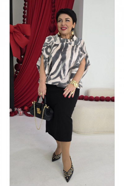 Блуза, юбка Vittoria Queen 27723 серо-розовый_черный - фото 7