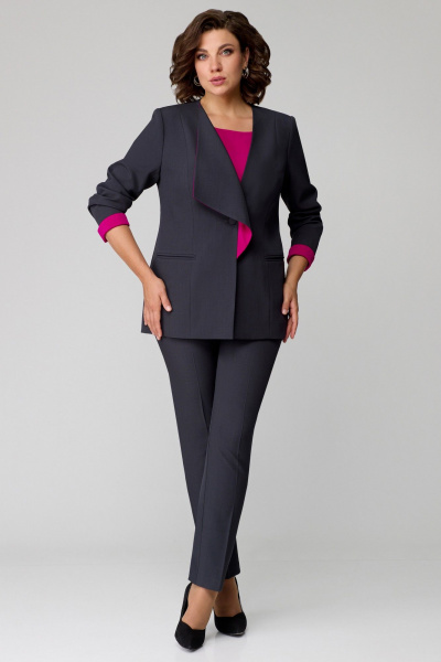 Брюки, жакет, топ Мишель стиль 1145-1 графит+фуксия - фото 9