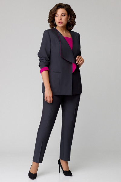 Брюки, жакет, топ Мишель стиль 1145-1 графит+фуксия - фото 8