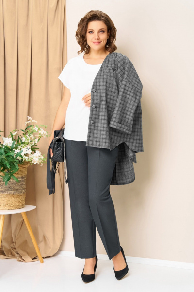 Блуза, брюки, жакет VOLNA 1437 серо-графитовый - фото 6