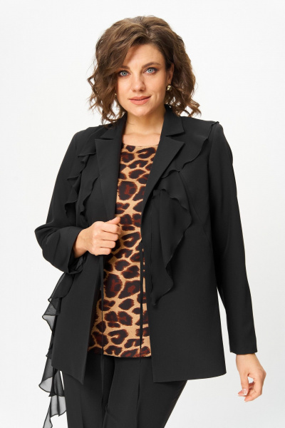 Блуза, брюки, жакет Vilena 1121 черный_леопард - фото 9