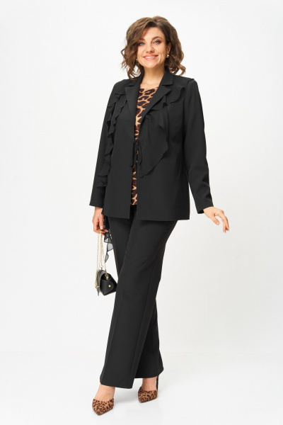 Блуза, брюки, жакет Vilena 1121 черный_леопард - фото 1