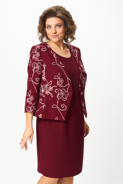Жакет, платье Zlata 4460 бордовый_цветы - фото 5
