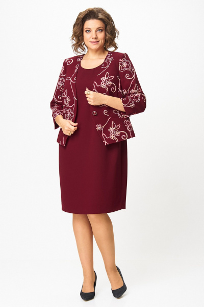 Жакет, платье Zlata 4460 бордовый_цветы - фото 1