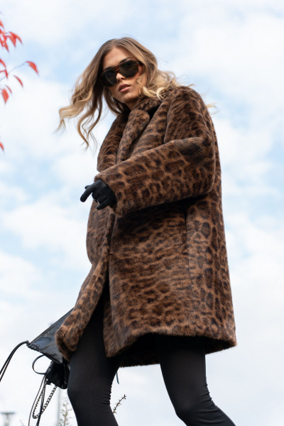 Пальто женское из искусственного меха с принтом леопард SILVERSPICE S-2532 леопард - фото 11