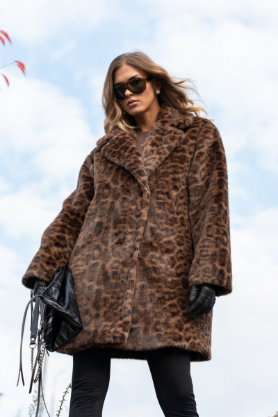 Пальто женское из искусственного меха с принтом леопард SILVERSPICE S-2532 леопард - фото 10