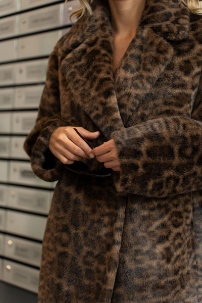 Пальто женское из искусственного меха с принтом леопард SILVERSPICE S-2532 леопард - фото 6
