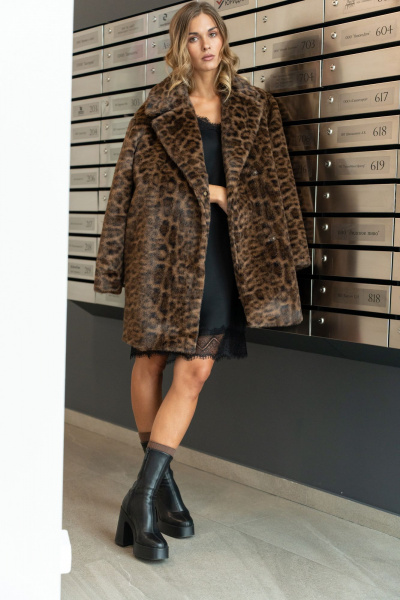 Пальто женское из искусственного меха с принтом леопард SILVERSPICE S-2532 леопард - фото 3