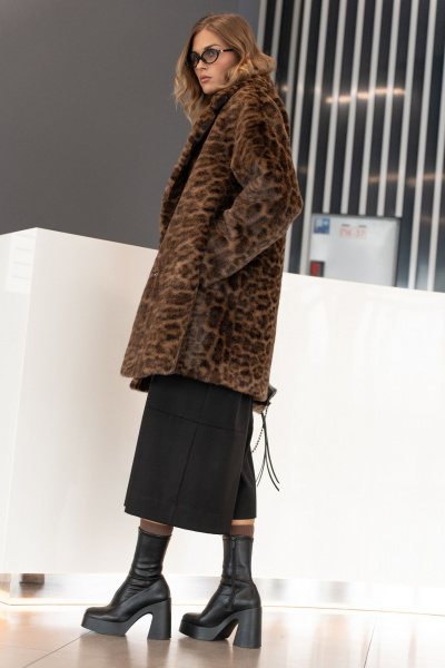 Пальто женское из искусственного меха с принтом леопард SILVERSPICE S-2532 леопард - фото 2