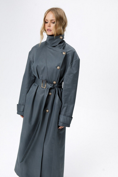 Тренч PiRS 6214 серо-бирюзовый - фото 4