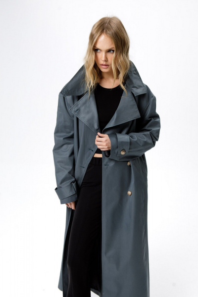 Тренч PiRS 6214 серо-бирюзовый - фото 3