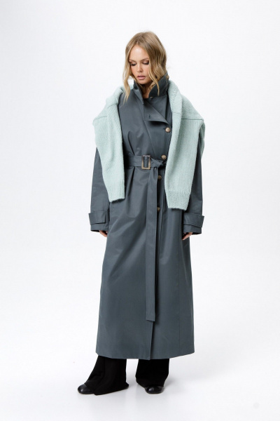 Тренч PiRS 6214 серо-бирюзовый - фото 1