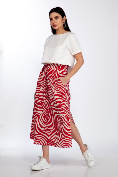Юбка из хлопка А-силуэта миди длиной для теплых дней Anna Majewska 1412 красный - фото 1