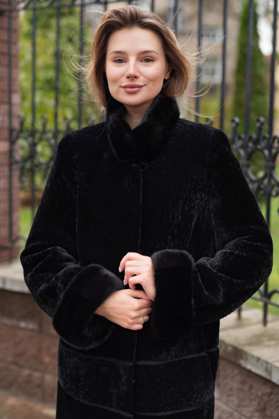 Пальто из овчины астраган с норковой опушкой и воротником Мехофф Линия19.12-12 черный - фото 2